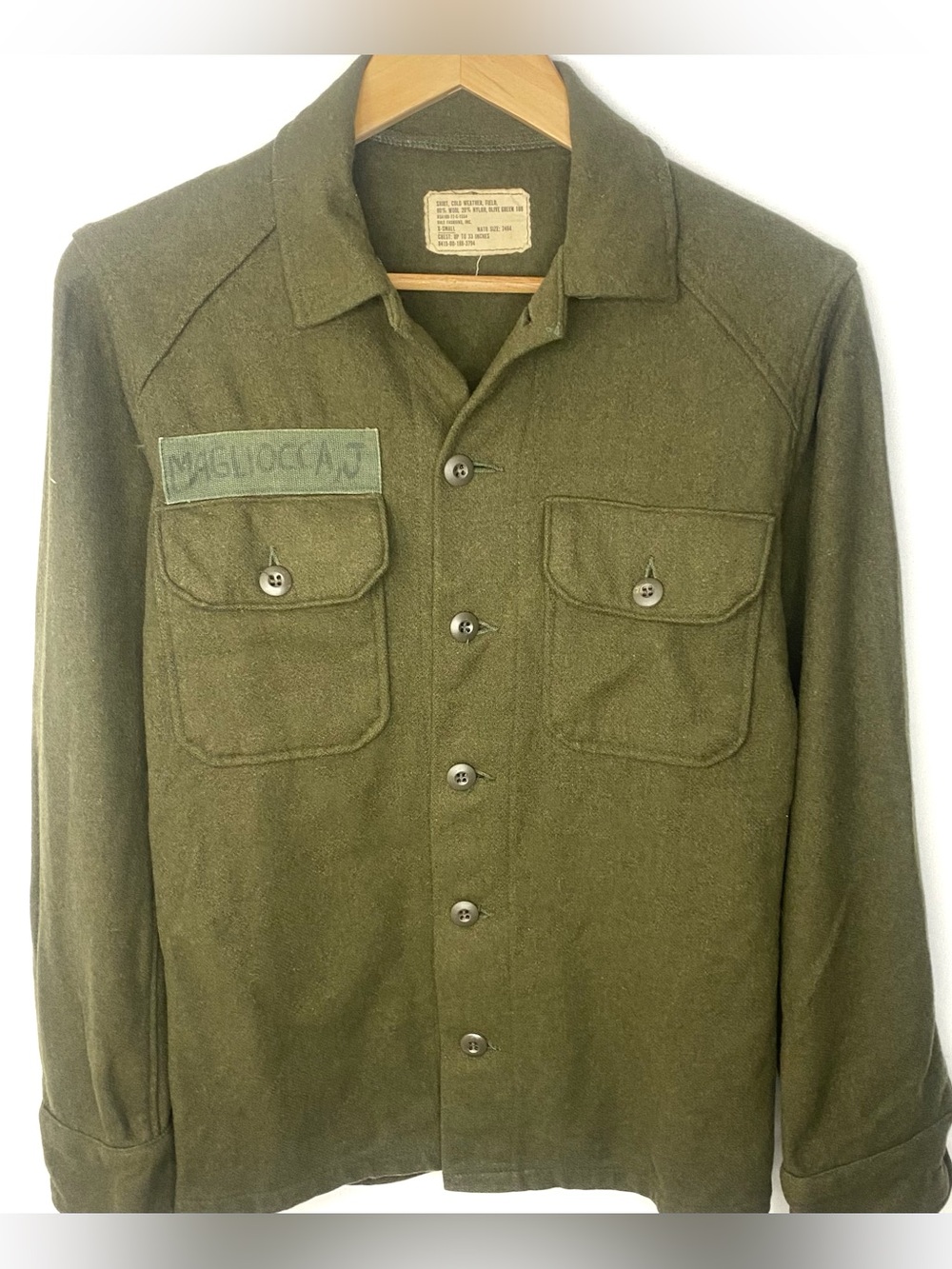 Vintage US Army OG 108 Cold Weather Olive Green Wool Field Shirt Jacket Men’s XS